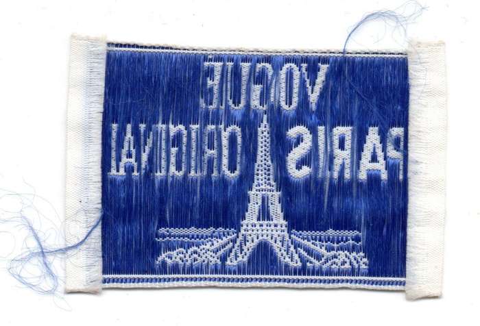 Vogue Paris Original Vintage 60s Embroidered Clothing Tag Garment Label from Vogue Pattern 34mm x 54