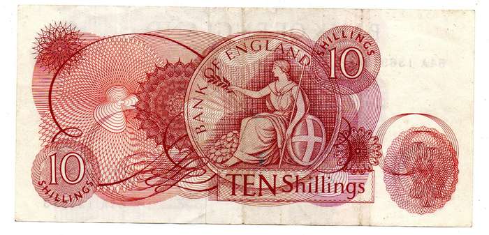1962-66 Great Britain Bank of England J. Q. Hollom 10 Shilling Pick#373b vertical folds
