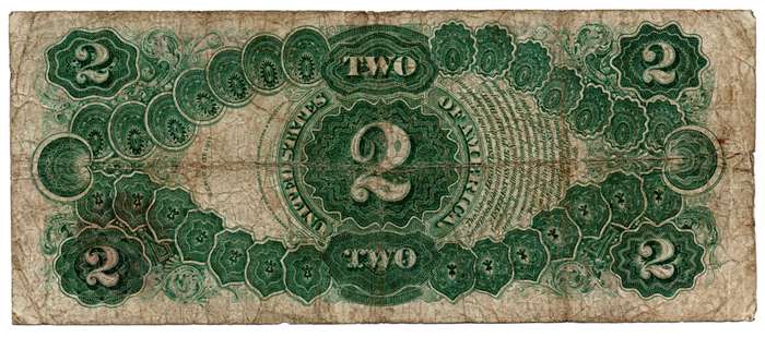 1917 United States Washington DC 2 Dollars, folds and creasing