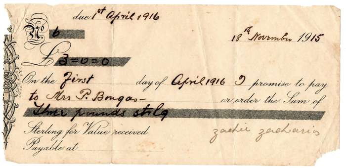 1915 Cheque for 3 Pounds
