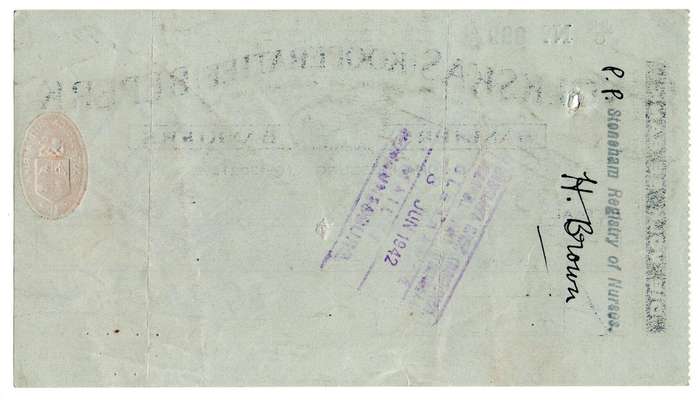 1942 Volkskas (Kooperatief) Beperk Cheque, Johannesburg, 4 Pounds, 6 Shillings and 6 Pences from C.