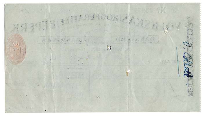 1942 Volkskas (Kooperatief) Beperk Cheque, Johannesburg, 5 Pounds, 5 Shillings and 6 Pence from C. J