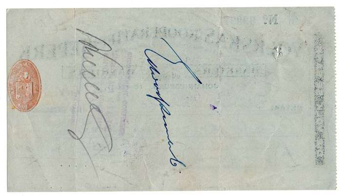 1942 Volkskas (Kooperatief) Beperk Cheque, Johannesburg, 1 Pounds, 19 Shillings and 6 Pence from C.