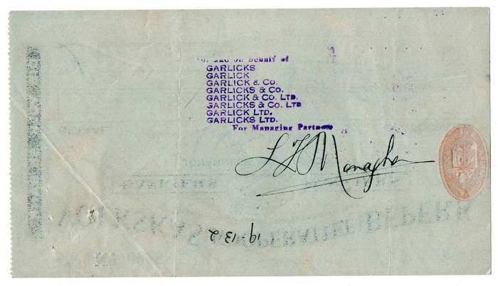 1942 Volkskas (Kooperatief) Beperk Cheque, Johannesburg, 12 Pounds, 12 Shillings and 6 Pence from C.