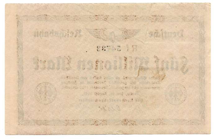 1923 German Berlin 500 Million Mark, left top corner tear
