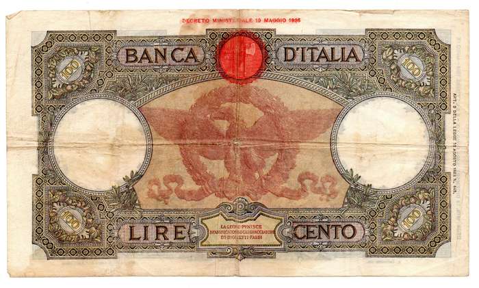 5 October 1931 Italy 100 Lire Pick#55a, folds and centre fold hole
