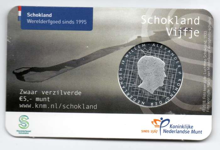2018 Netherlands Commemorative 5 Euro Schokland 12k Minted KM#394