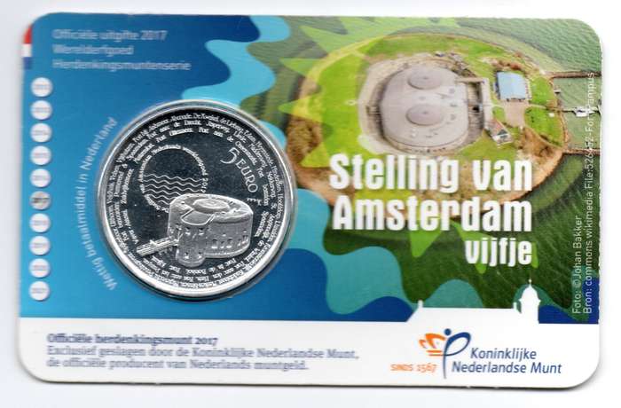 2017 Netherlands Commemorative 5 Euro Defence Line of Amsterdam 46k Minted KM#391