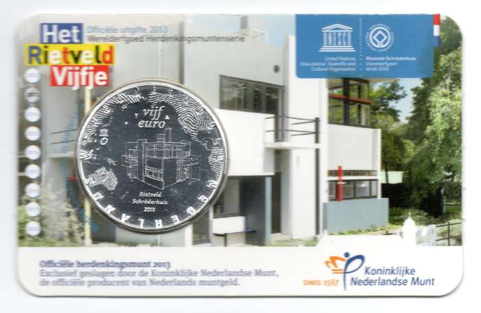 2013 Netherlands Commemorative 5 Euro Rietveld Schröderhuis 10k Minted KM#336
