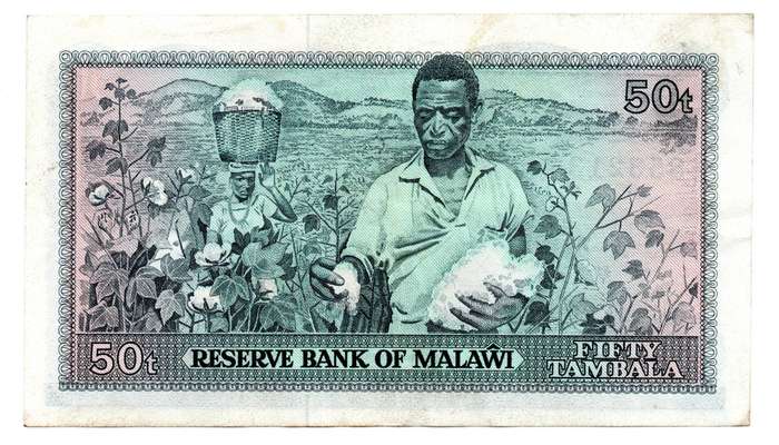 1976 Malawi 50 Tambala Pick#13a, centre crease