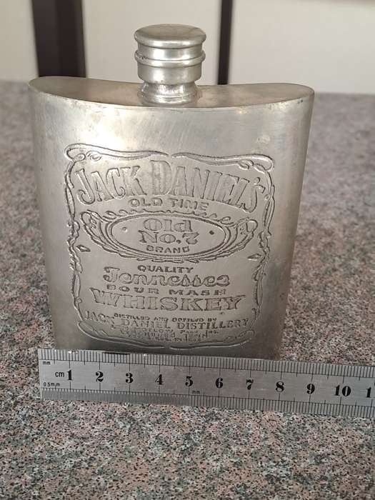 Vintage 1950's English pewter silver plated Jack Daniel's pocket flask