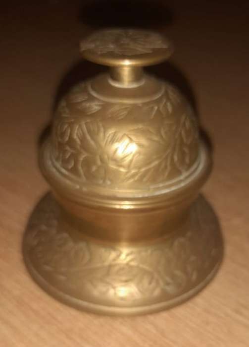antique solid brass elephant claw bell engraved leaf pattern with base