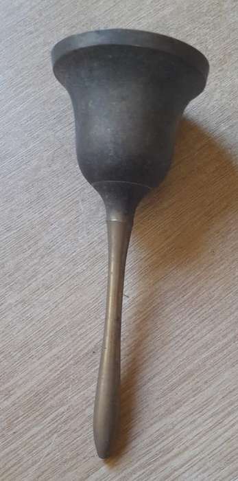 antique long handle solid brass table bell