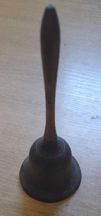 antique long handle solid brass table bell