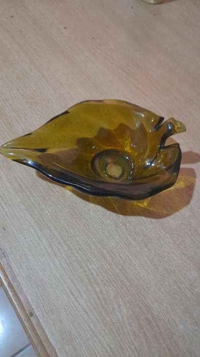 murano glass amber leaf shaped bowl