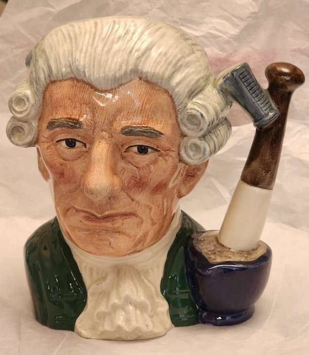 "THE APOTHECARY" D6567- Royal Doulton Character Jug LARGE  with "Mortar & PESTLE handle" fabulous!