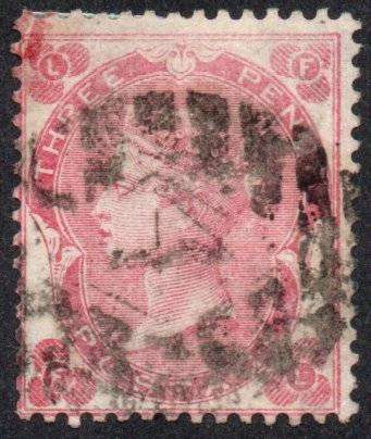 Great Britain 1862-64 QV 3d pale rose-carmine wmk Emblems good used. SG 77. Cat £350 (2022)