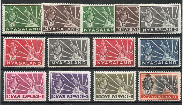 Nyasaland 1938 definitive part set of 13 lightly mounted mint. Cat £39.95 (2022)