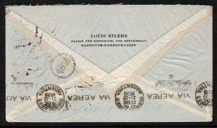 Germany 1939 Air Mail Cover Hannover to Buenos Aires Argentina.