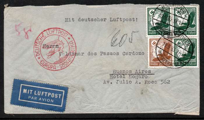 Germany 1935 Air Mail Cover Hannover to Buenos Aires Argentina.