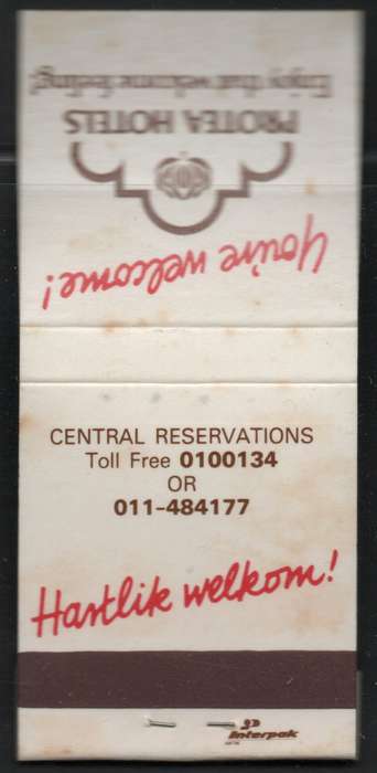 Protea Hotels match box with matches.