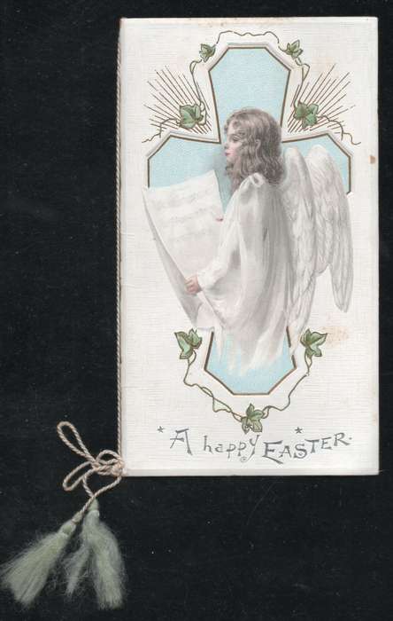Antique picturesque Easter Card with Easter Angel Child holding music sheet sent in 1909.