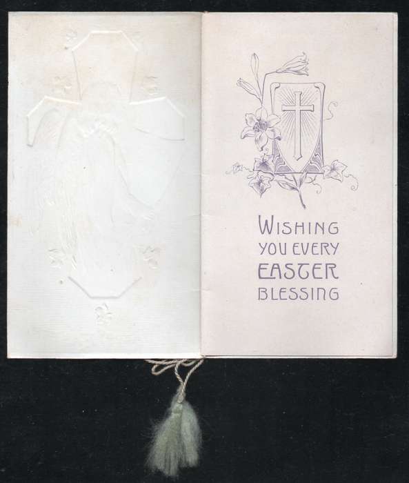 Antique picturesque Easter Card with Easter Angel Child holding music sheet sent in 1909.