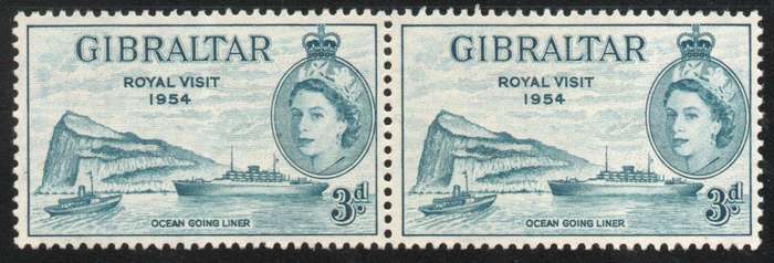 Gibraltar 1954 Royal Visit 3d pair unmounted mint. SG 159. Cat £1,40 (2013)