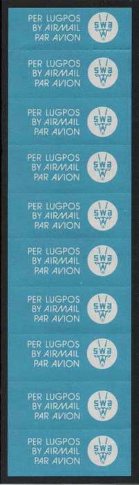 South West Africa Airmail tabs strip of 10 unmounted mint.