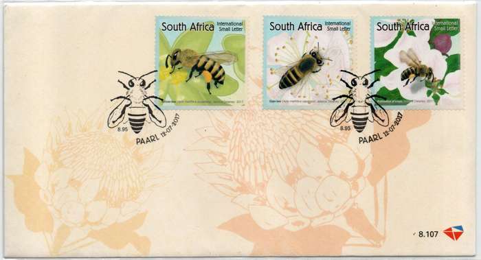South Africa 2017 Bees for Africa set of 3 on FDC 8.107. Cat R250 (2025)