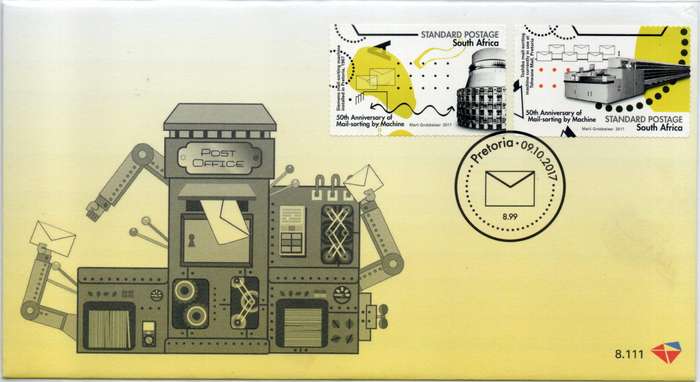 South Africa 2017 50th Anniversary of Mail Sorting set of 2 on FDC 8.112. Cat R90 (2025)