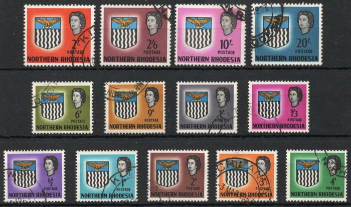 Northern Rhodesia 1963 QEII definitive set of 14 very fine used. SG 75-88. Cat £90. (2022)