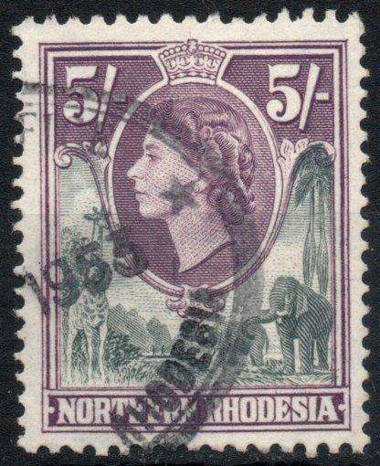 Northern Rhodesia 1953 QEII Definitive 5/- very fine fiscally used. SACC 72. Cat R300 (2025)