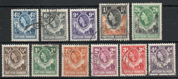 Northern Rhodesia 1953 QEII Defin short set ½d - 2/6d very fine used. SACC 61-71. Cat R342 (2025)