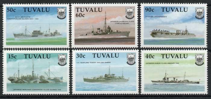 Tuvalu 1990 WWII ships 1st series set of 6 unmounted mint. SG 578-583. Cat £14,50 (2013)