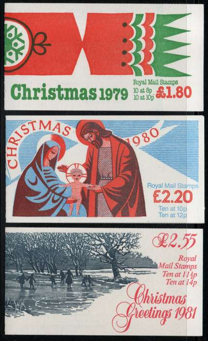 Great Britain 3 Christmas Booklets 1979, 1980 & 191 umm.  SG FX2, FX3 & FX4. Cat £10,50 (2018)