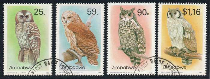 Zimbabwe 1993 Owls set of 4 used. SG 850-853. Cat £11,50 (2013)