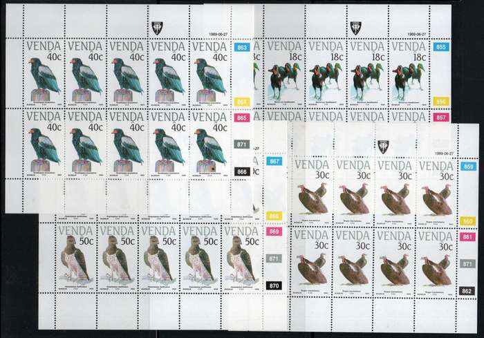 Venda 1989 Endangered Birds set of 4 in sheets of 10 umm. SACC 192-196. Cat R650 (2023-25)