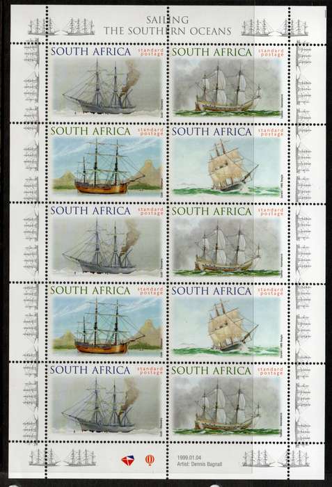 South Africa 1999 Sailing the Southern Oceans Mini Sheet of 10 umm. SACC 1188-1191. Cat R160 (2025)