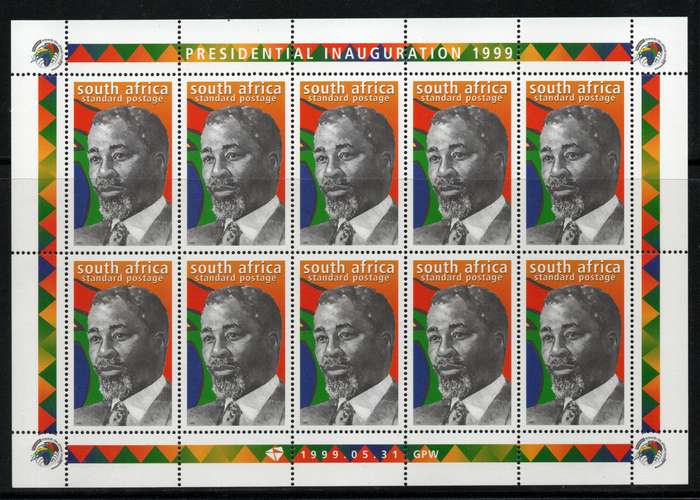 South Africa 1999 President Mbeki Inauguration sheet of 10 unmounted mint. SACC 1207 Cat R400 (2025)