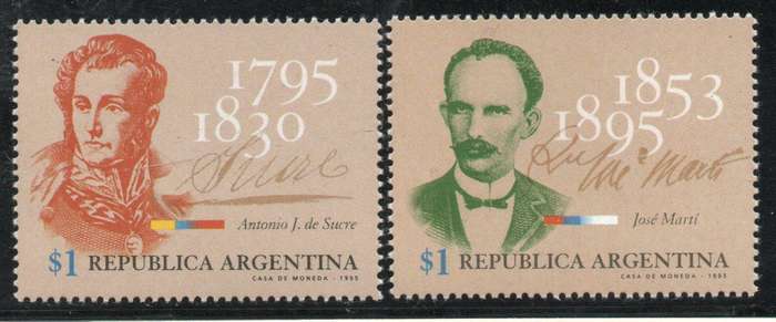 Argentina 1995 Revolutionaries Anniversaries set of 2 unmounted mint. SG 2423-24. Cat £7,50 (2013)