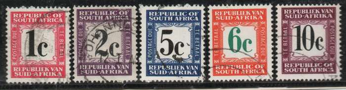 South Africa 1967 Postage Due set of 5 Swiss paper very fine used. SACC 56s-60s. Cat R311 (2023-25)