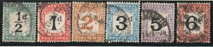 Transvaal 1907 Postage Due short set of 6 fine - very fine used. SACC 1-6. Cat R1095 (2023-25)