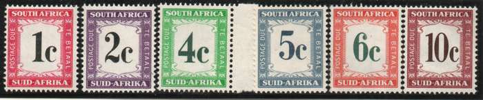 South Africa 1961 Postage Due set of 6 unmounted mint. SACC 44-49. Cat R271 (2023-25)