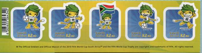 South Africa 2010 FIFA soccer mascot strip/set of 5 umm. SACC 2053-2057. Cat R110 (2023-25)