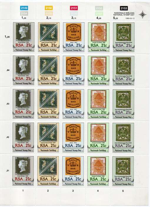 South Africa 1990 National Stamp Day sheetlet of 25 unmounted mint. SACC 722-26. Cat R85 (2023-25)