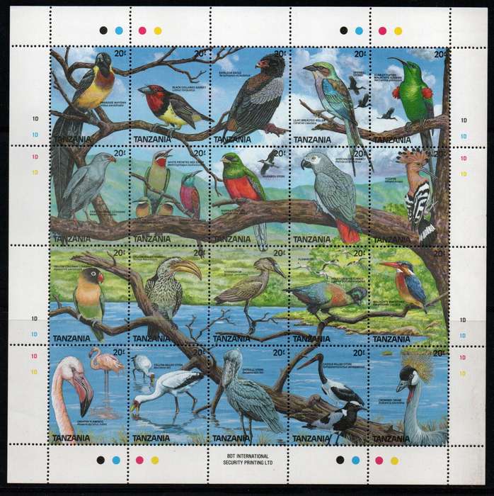 Tanzania 1989 Birds sheet of 20 unmounted mint. SG 621-640. Cat £20 (2013)