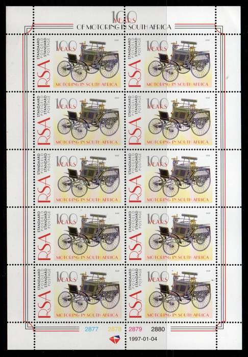 South Africa 1997 100 years of motoring in SA sheet of 10 umm. SACC 1056-59. Cat R150 (2023-25)