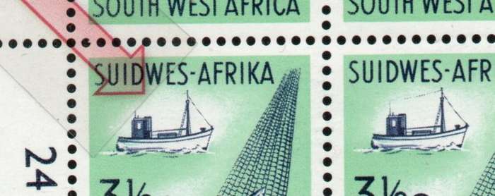 South West Africa 1962-66 Group II 3½c control block of 4 umm with var. SACC 205a-I. Cat R950+