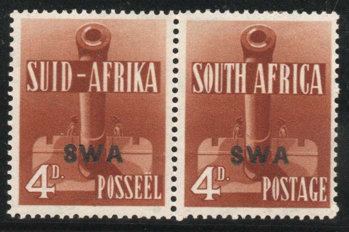 South West Africa 1941-42 Large War 4d pair lightly mounted mint. SACC 146. Cat R220 (2025)